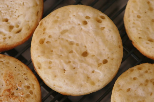 Crumpets Cooling on the Rack