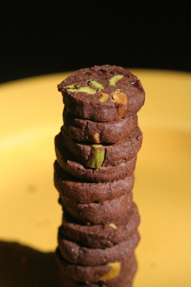 Stack of Salted Chocolate Pistachio Cookies