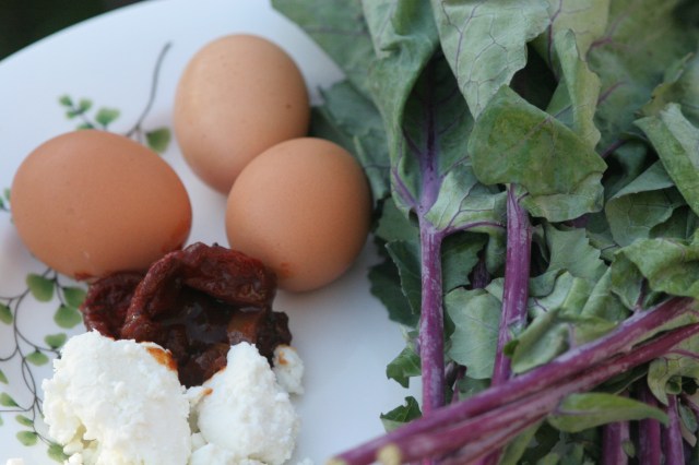 Eggs, chipotle peppers, Israeli feta, and greens (this time from kohlrabi)