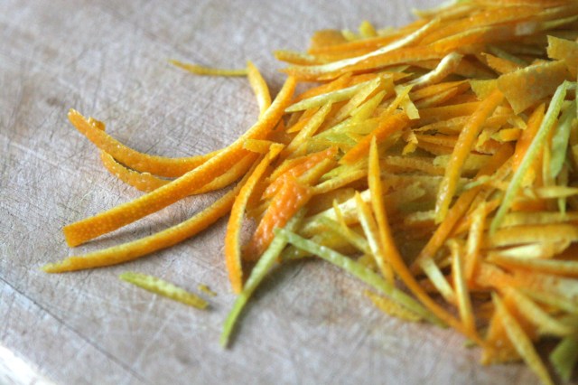 Peeled and thinly sliced orange peel