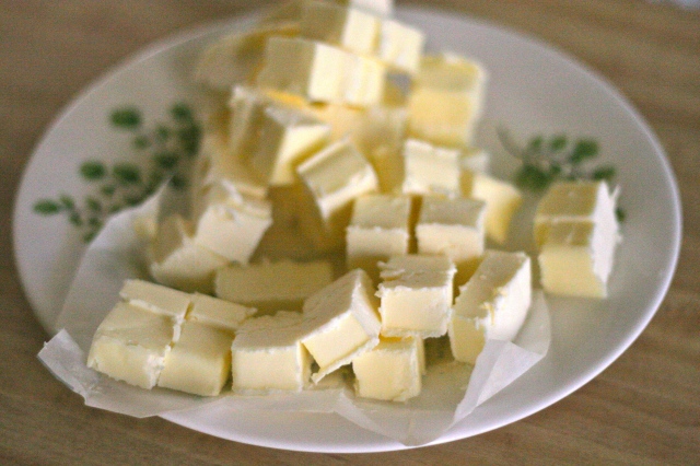 Near frozen butter cubes